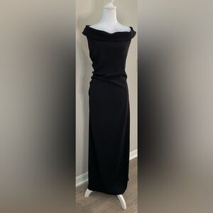 DB Studio Side Pleat Sleeveless Boatneck/Off Shoulder Maxi Gown - Black